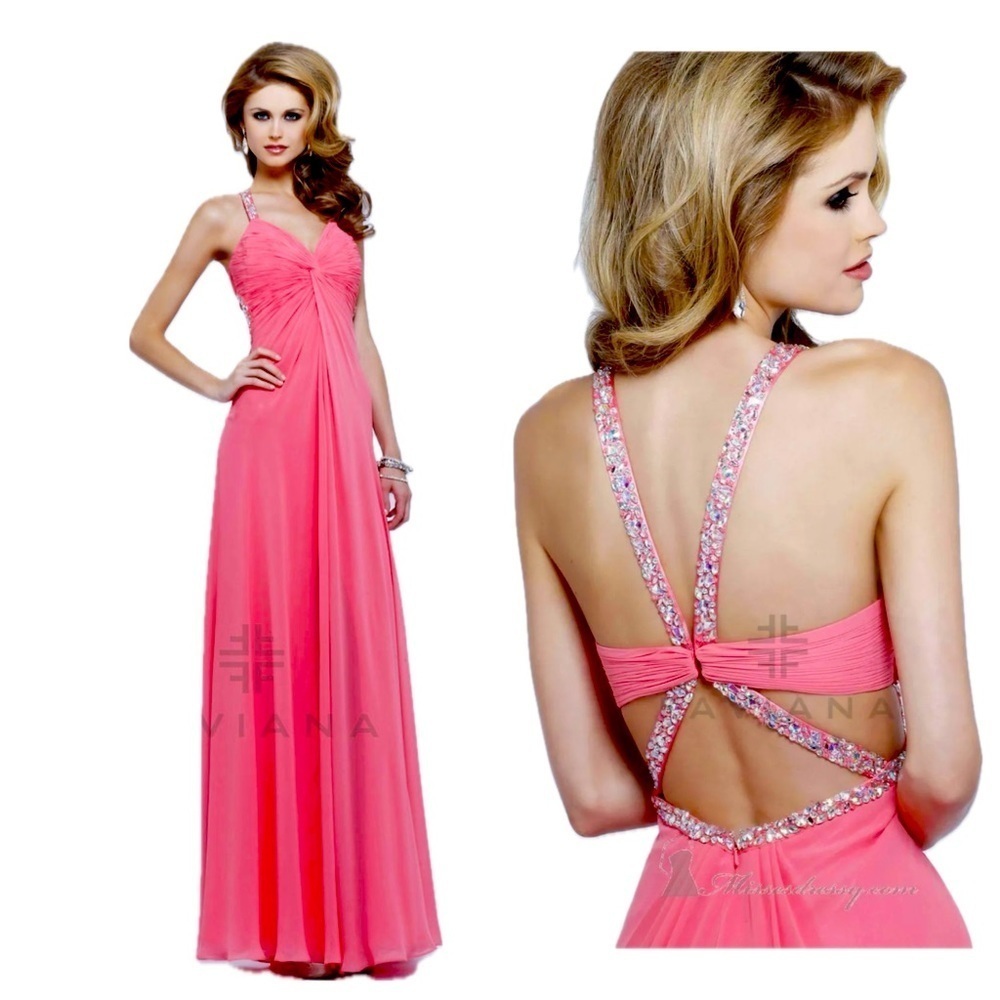 🆕 Faviana pink rhinestone cross cross back prom dress women’s size 0